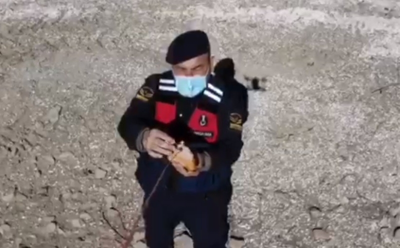Jandarma yaban keçilerine saman, balıklara drone ile ekmek bıraktı