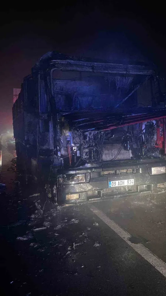 Seyir halinde bir anda alev alan tır kül oldu