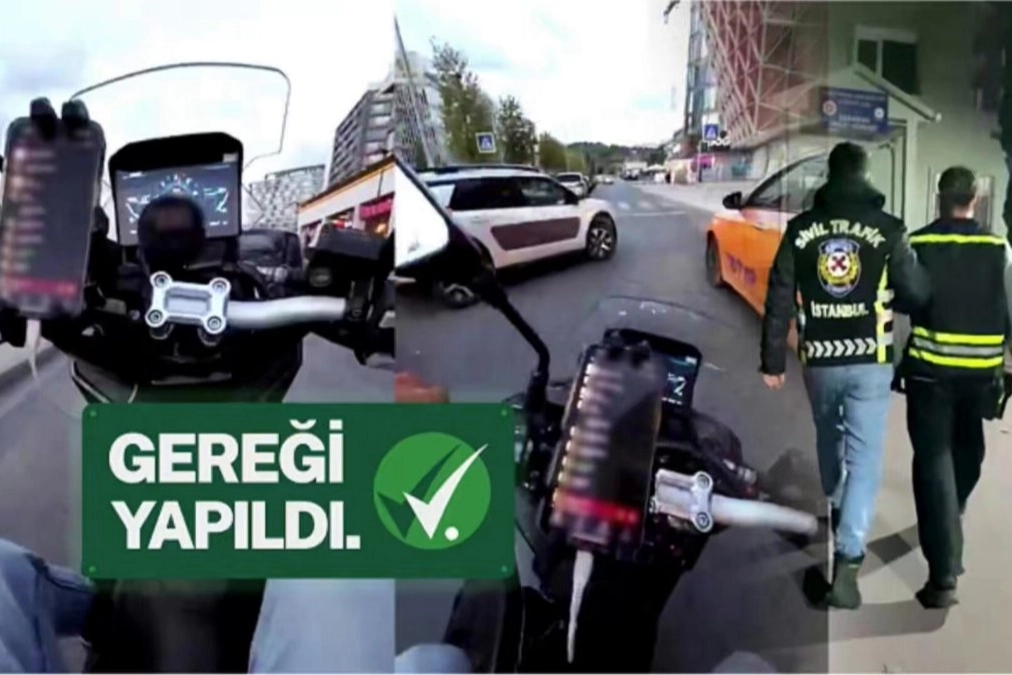 Kırmızı ışıkta akrobatik şov yapan motosikletli yakalandı