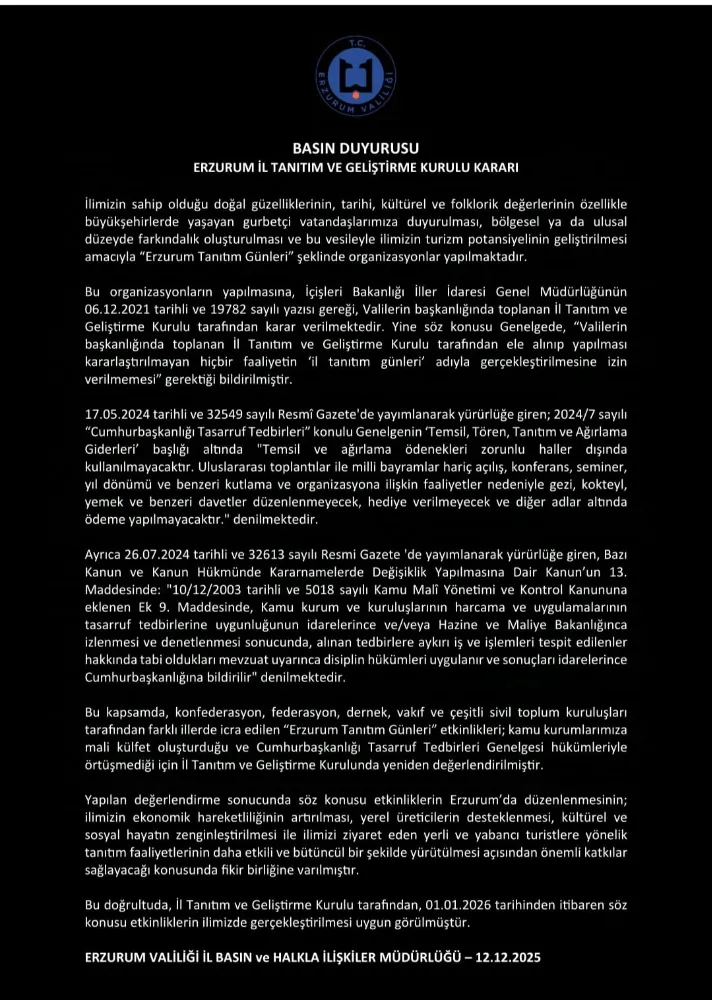 Erzurum Tanıtım Günleri Artık Erzurum’da Yapılacak